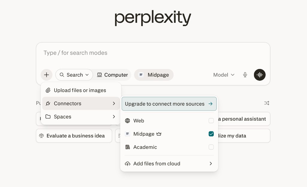 Enabling the Midpage connector in Perplexity